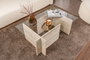 Hanah Home Mesa de Centro Vetrino Mármol Travertino Cristal Templado Melamina 105x40x65 cm